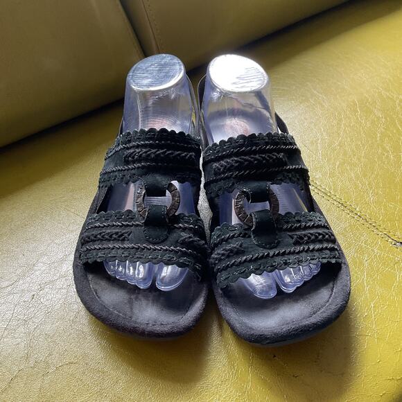 Earth Spirit Washington Black Leather Suede Slingback Sandals WMS 9 - Picture 2 of 13